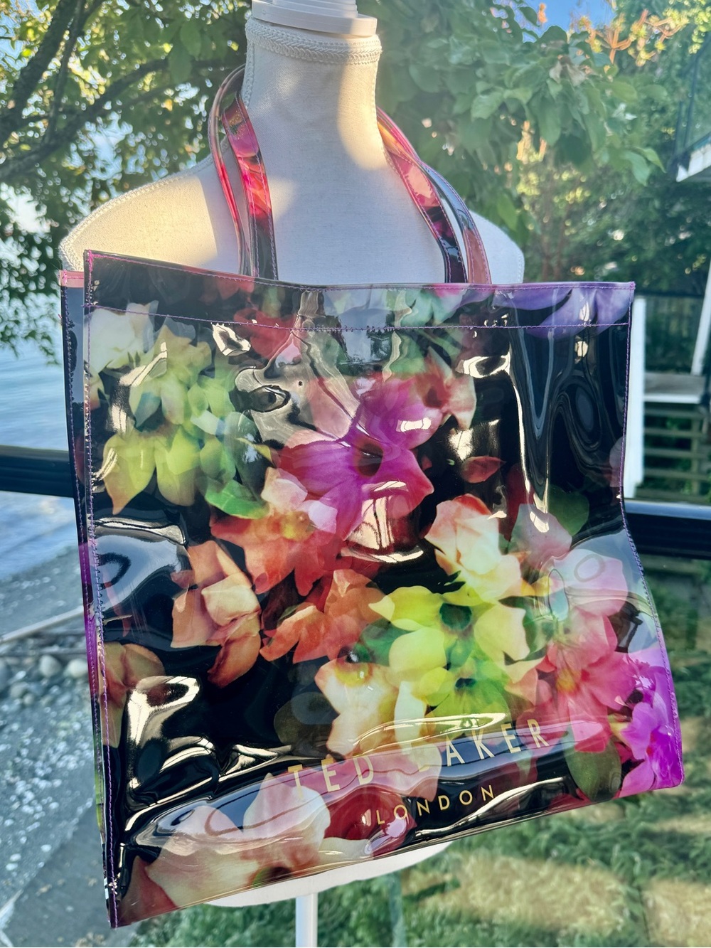 Ted Baker Black with Vivid Pink Floral Large Shopper Tote